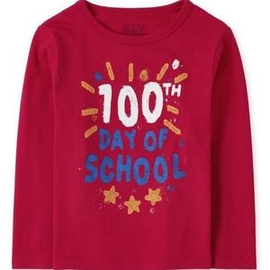 The Children's Place Boys' 3T Red "100th Day of School" Long-Sleeve Graphic Tee